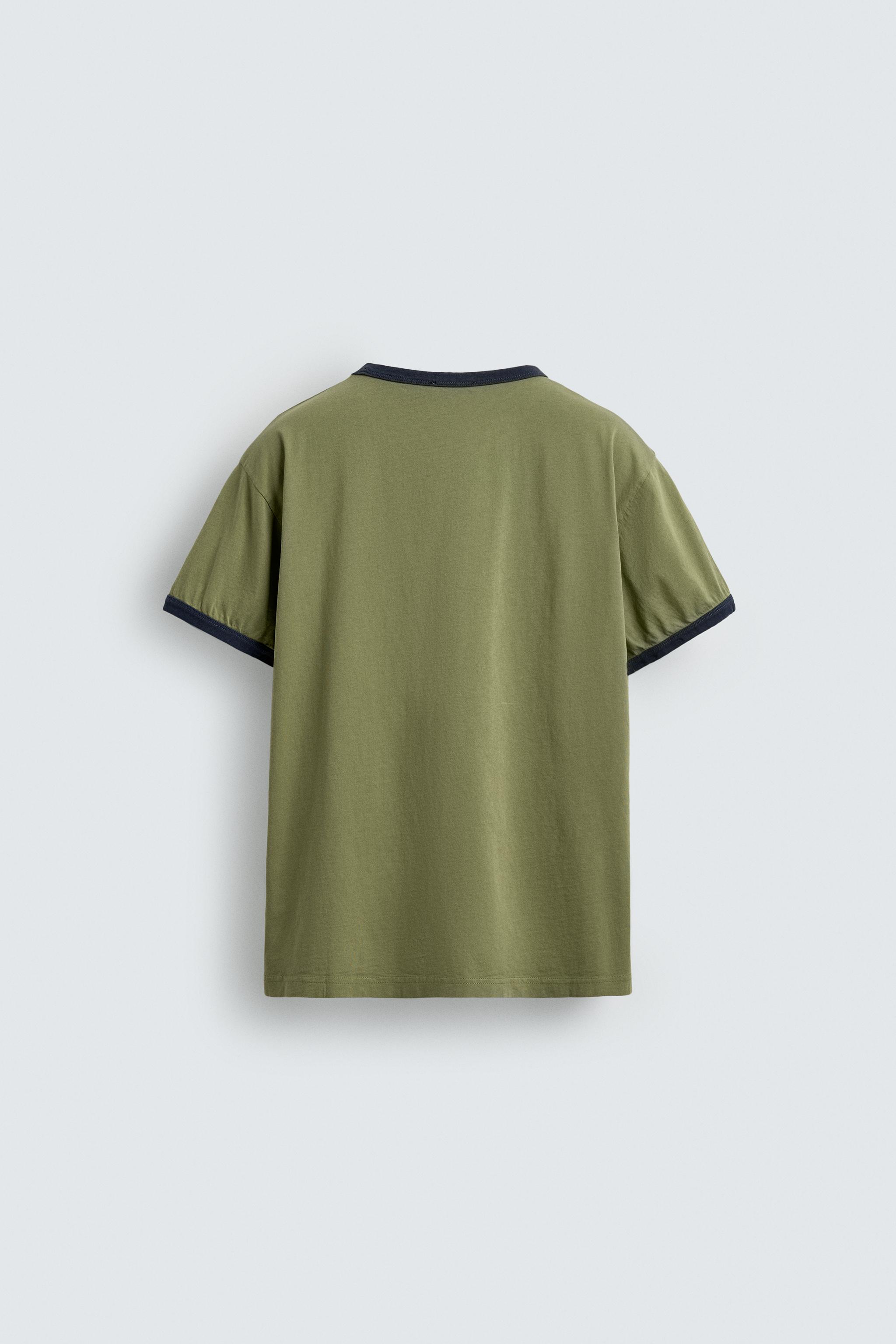WASHED PRINT CONTRAST RIB T-SHIRT